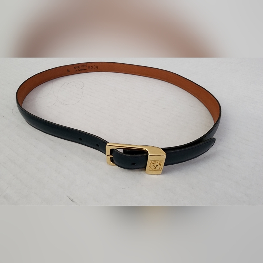 Anne Klein Men's Belt with Black Strap and Gold Buckle